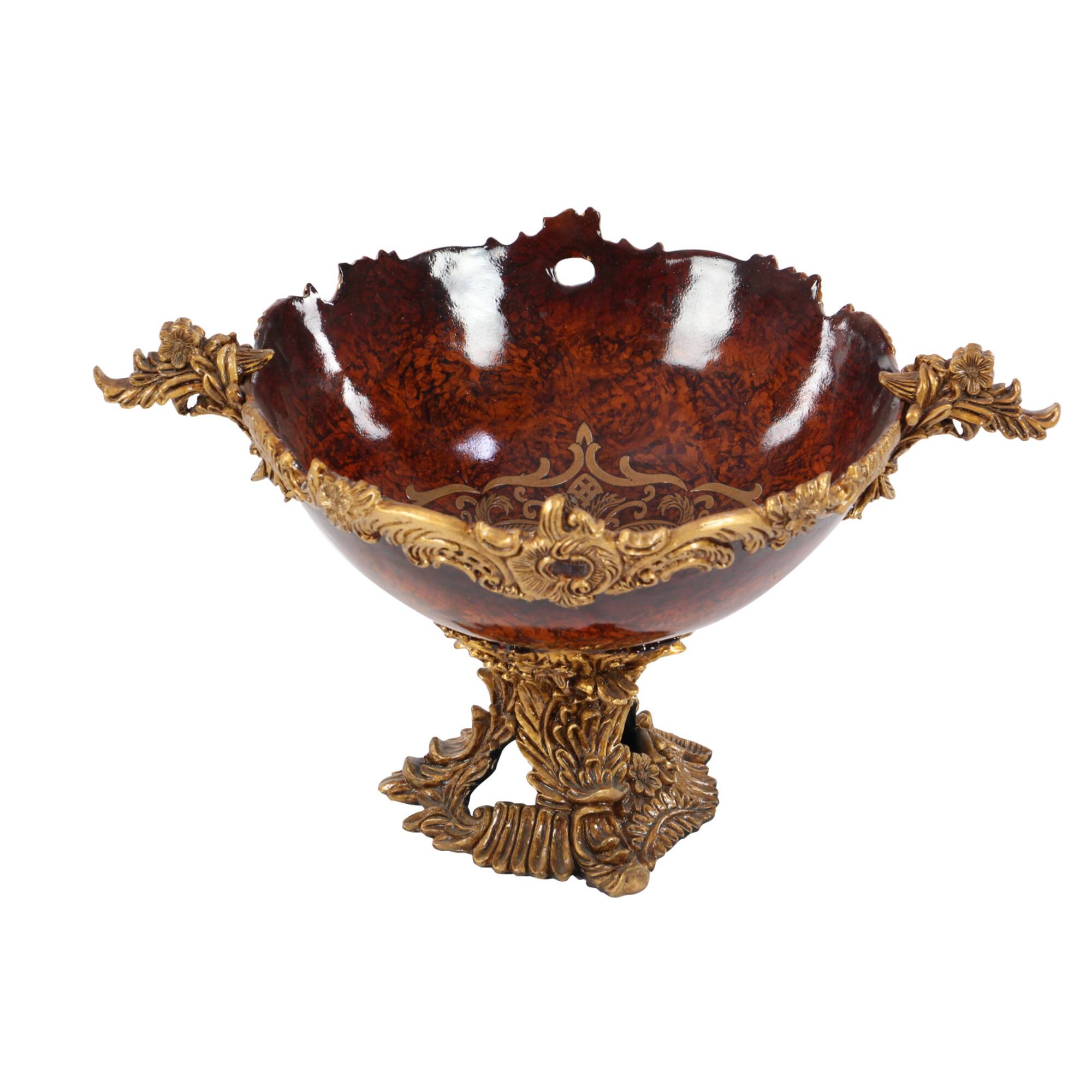 19" Gold Resin Traditional Décor Bowl